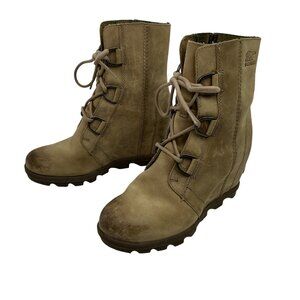 Sorel Joan Of Arctic Wedge ll Nubuck Lace Wedge Ankle Boots Womens 8 Tan